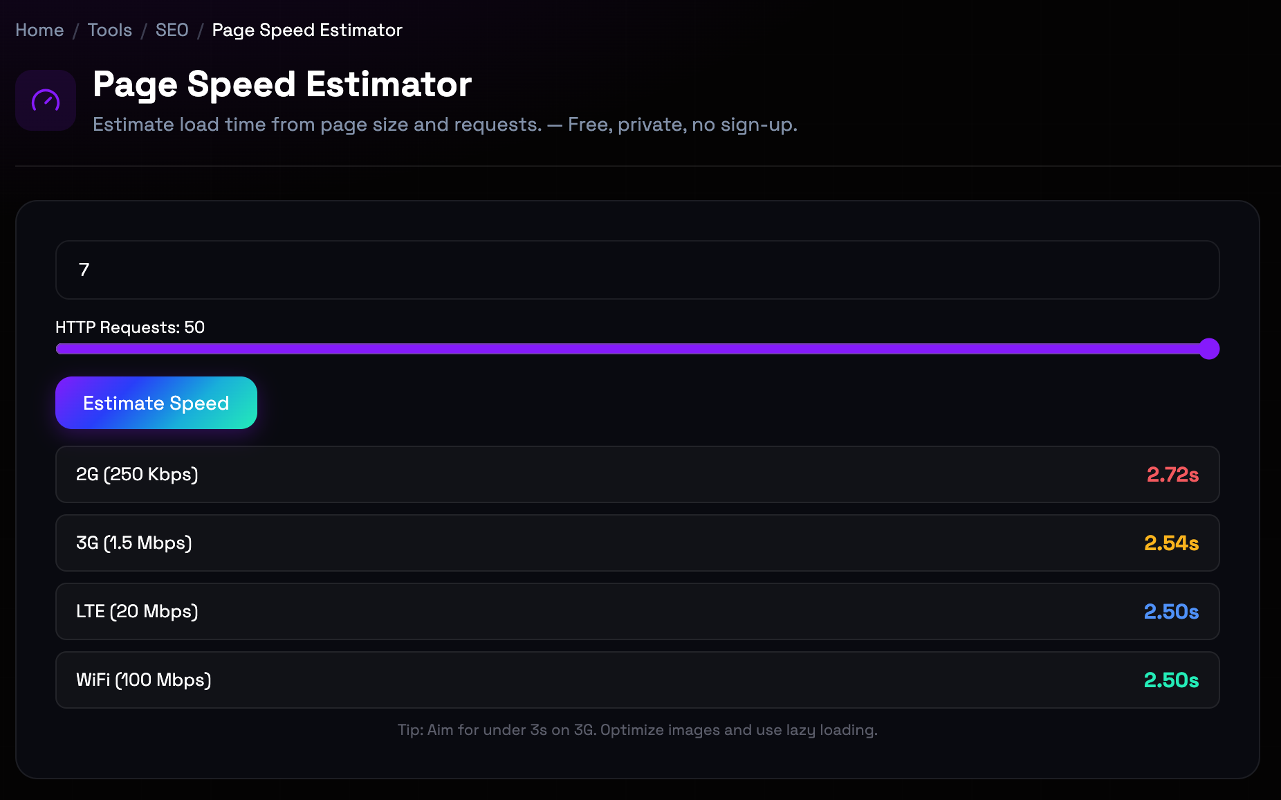 How to use Page Speed Estimator online — free, fast, and private